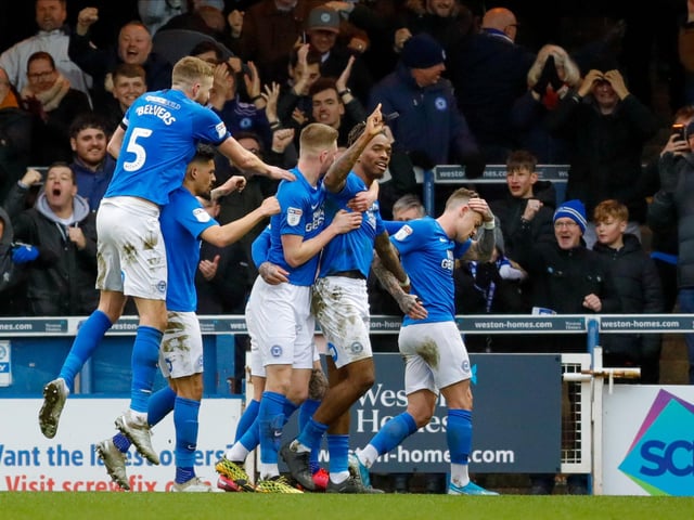 Peterborough celebrate Ivan Toney doubling the lead