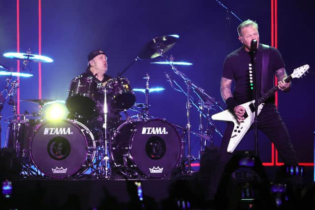 Drummer Lars Ulrich (L) and frontman James Hetfield of Metallica have both spoken out about their struggles with tinnitus. The band's former guitar technician, now based in Sheffield, has shared some tips and tricks for looking after your aural health. (Photo by Ethan Miller/Getty Images)