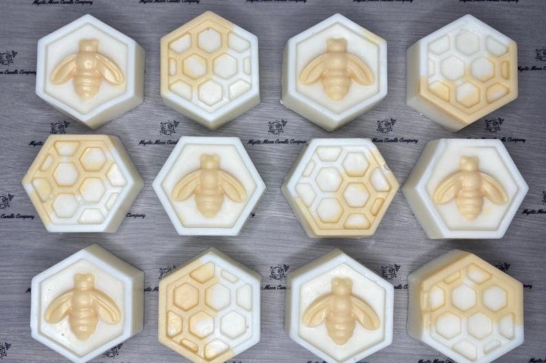 MysticMoonCandleUK sells hand made wax melts. These honey bee melts are just adorable.