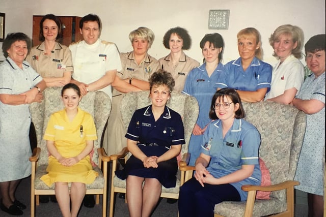 These ward staff made the news in March 1997 after winning a patient care award. The sister is Barbara Carr but do you recognise any of the others?