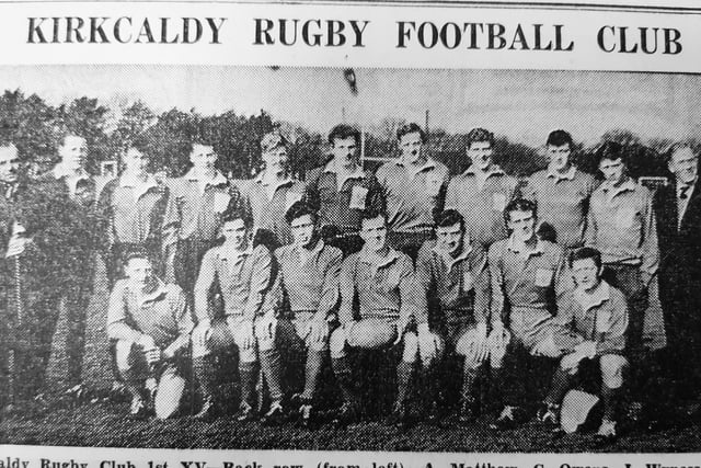 Pictured are the players from Kirkcaldy Rugby Football Club:
Back row: A. Matthews, C. Owens, J. Wyness, A. Morgan,  C. Phillips, D. McLaren,  R. Briggs, W. Robertson, J. Thomson, I. Moffat,  H.R.Moultrie (Hon pres).
Front: J. Grieve, J. Mitchell, R. Hogg (vice captain), I. Lawson (captain), G. Tyrie, R. Bease,  and R. Page