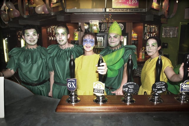 Pictured at  the Wetherspoons Bar, Cambridge Street, Sheffield, where staff were dressed as Fairies and Pixies for their beer festival. Seen, left to right,  are:  Daniel Wong, Eugene O'Callaghan, Emma  Parkinson, Craig Kitchen, and Claire Price, November 2001