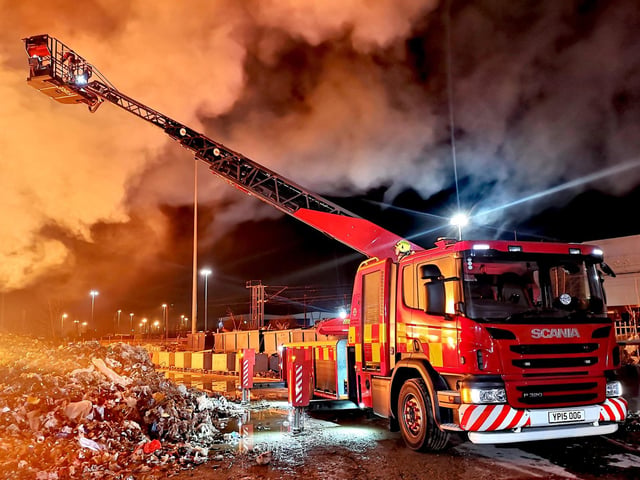 Dramatic pictures show firefighters at the scene of the  blaze at Balby Carr Bank recycling site, this evening. PIcture: South Yorkshire Fire and Rescue Service