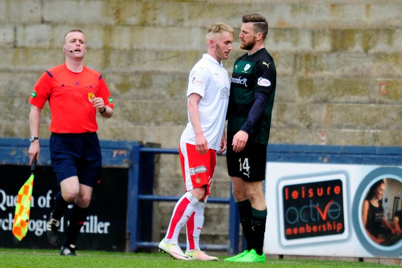 Squaring up to Falkirk's Craig Sibbald upon his return to Stark's Park in 2015/16.