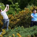 Matt Fitzpatrick of England and his brother Alex Fitzpatrick during a practice round at Hallamshire Golf Club.