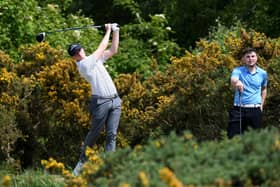 Matt Fitzpatrick of England and his brother Alex Fitzpatrick during a practice round at Hallamshire Golf Club.