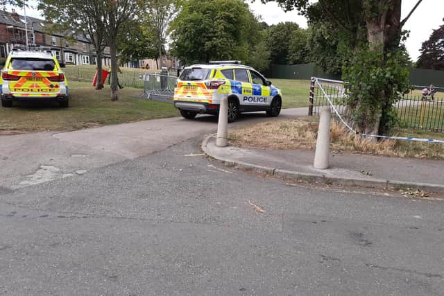 Police in Hillsborough Park, Sheffield, after a 13-year-old girl was stabbed. Two teenagers have now been arrested in connection with the incident