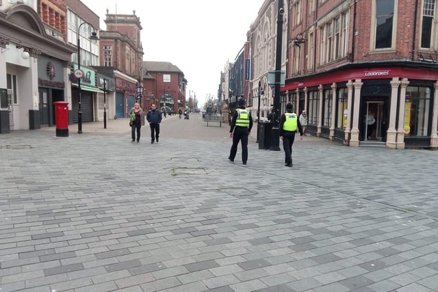Officers in South Shields town centre as shops reopen.
