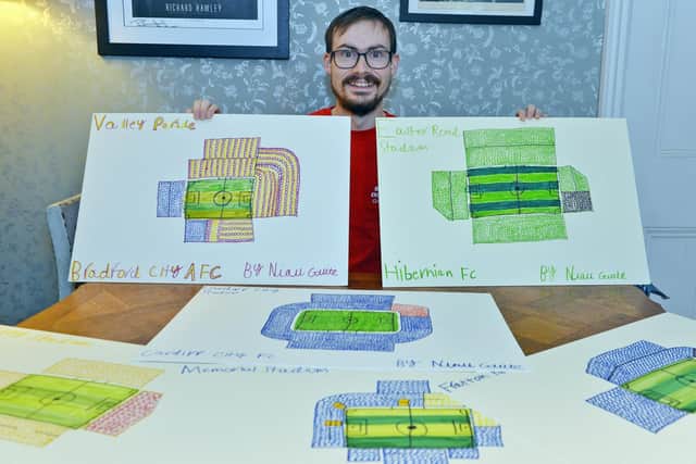 Special Olympics GB athlete Niall Guite has drawn football, cricket and baseball stadiums from around the globe