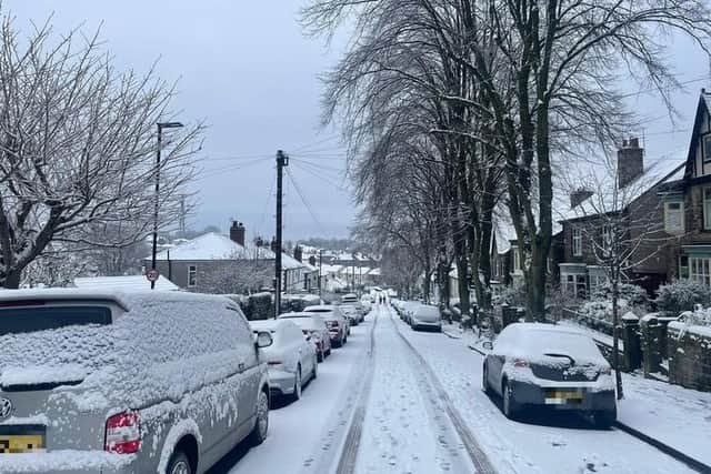 Pictured is Crosspool, Sheffield, after this weekend's snowfall.