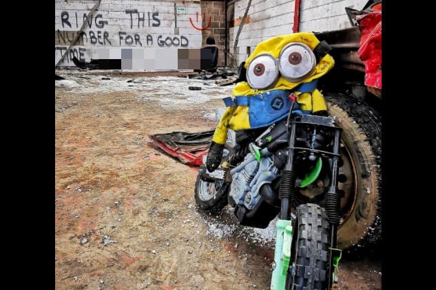 A minion on a motorbike on part of the former Askern Saw Mills site
