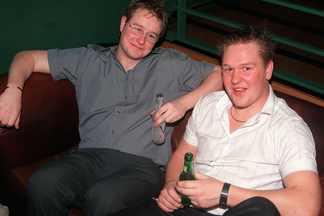 Paul Hardy and Tom Almond who have both been friends for 'ages and ages' enjoy their night out at the Varsity on West Street in 2003