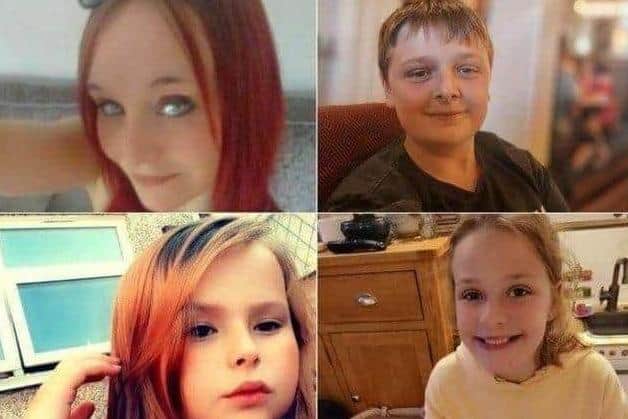 Pictured are murderer Damien Bendall's victims including Terri Harris, and three children John Paul Bennett, Lacey Bennett, and Connie Gent.