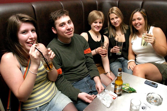 At the Hush Bar, left to right: Lucy, Adam, Jane, Emma and Sarah, April 2004