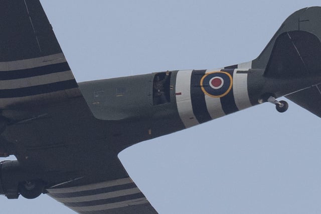 RAF Dakota at the Mi Amigo tribute flypast over Endcliffe Park where a crewman was waving to the crowd from the open door at around 1,000 feet. Sent in by Michael Hardy