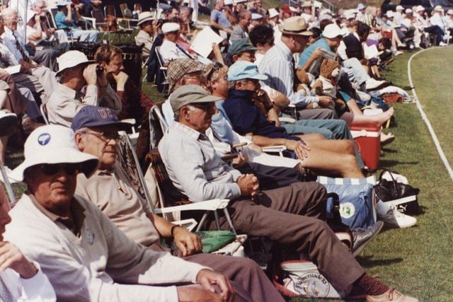 On-lookers of the Yorkshire v Derbyshire cricket match at Abbeydale Park enjoy the sunshine and the cricket in 1994.