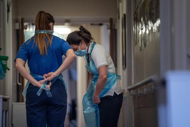 Staff at Newfield Nursing Home in Sheffield, where a number of residents have died from coronavirus (pic: Tom Maddick/SWNS)