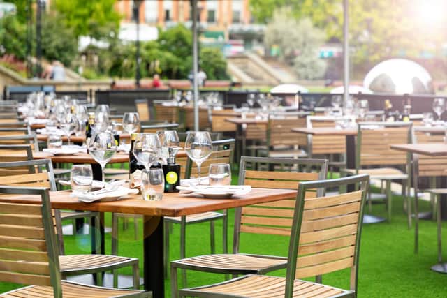 The outdoor dining terrace at Piccolino