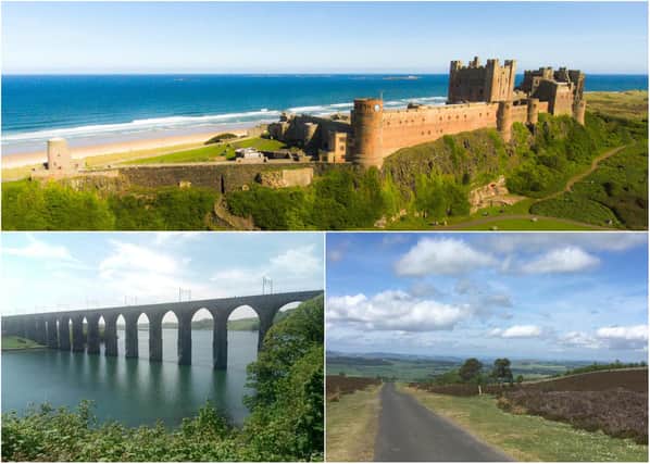 May 20, 2020. Bamburgh Castle, the Royal Border Bridge in Berwick and open views near Ros Castle.