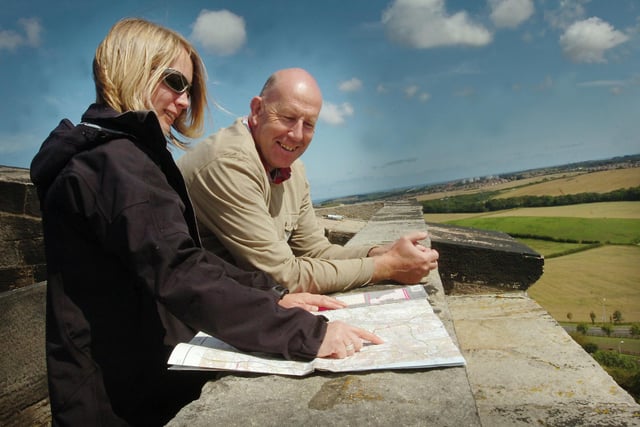 Coast and Countryside manager for the National Trust, Mark Bradley and Communications and Engagement officer Kate Horne on the top of Penshaw monument discussing opening the staircase to the public.