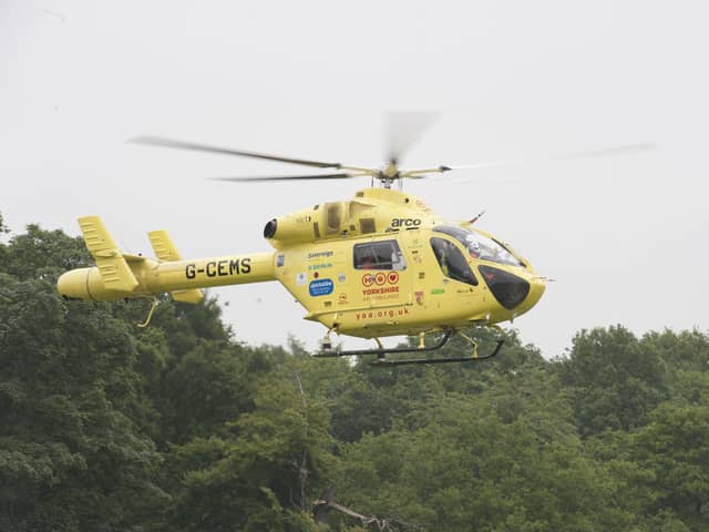 The Yorkshire Air Ambulance had to be called to a Sheffield beauty spot after a walker was injured and left lying in water. File picture shows the air ambulance.