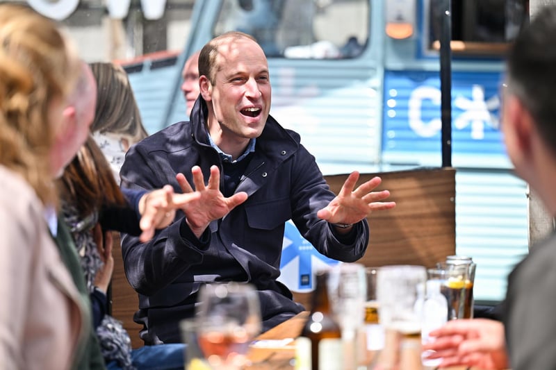 Prince William watches the Scottish Cup Final with emergency responders at the Cold Town House in the Grassmarket rooftop bar in Edinburgh on 22 May.