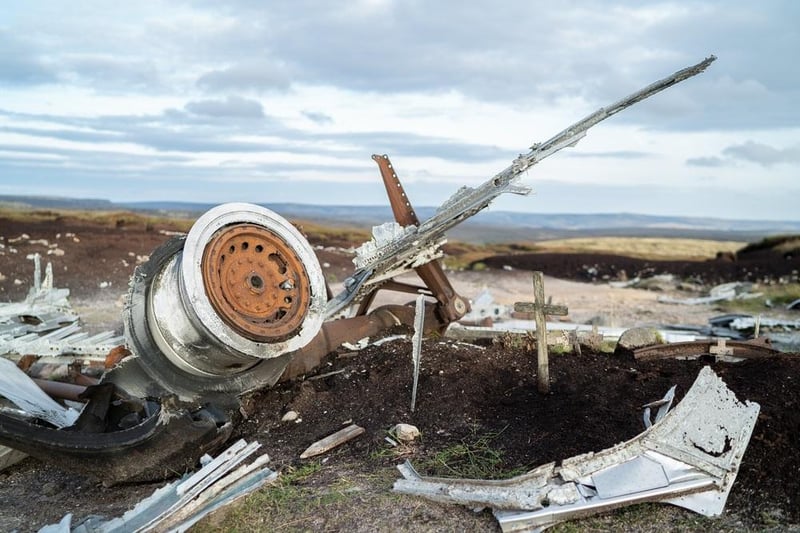 The remains of a B29  American AS Airforce Bomber plane which crash landed in a remote part of Derbyshire during the Second World War can still be seen at Bleaklow Moor.