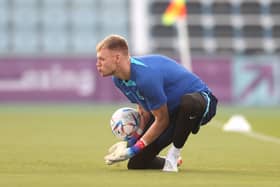 Aaron Ramsdale, the former Sheffield United goalkeeper, warms up at the World Cup (Alex Pantling/Getty Images)