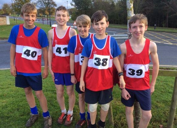 Nathaniel Owen, Sam Soles, James Ashenden, Edward Diamond and Stuart Diamond from Chapel en le Frith High School’s intermediate boys cross country team.
