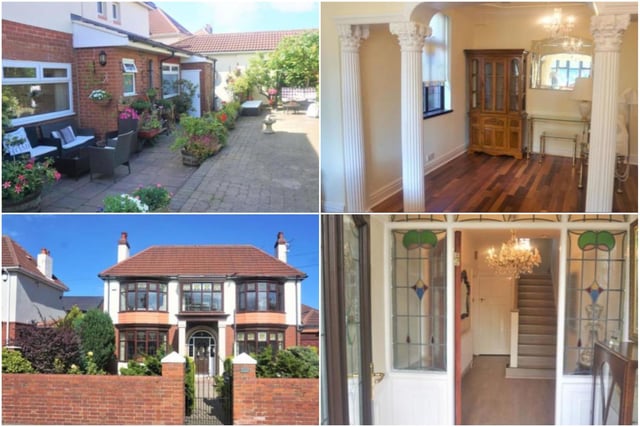 This four bedroom detached house has a number of original features, including a grand entrance with marble pillars and stained glass windows.