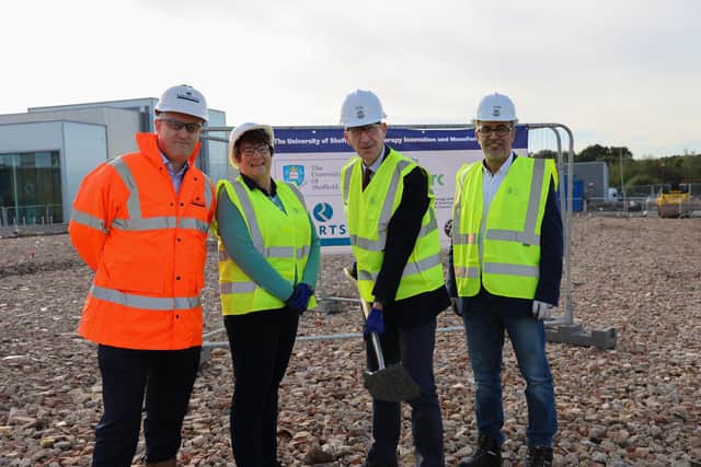 Left to right: Paul Turner, Robertson Yorkshire & East Midlands Managing Director, Prof Sue Hartley, University of Sheffield Vice-President for Research, Dan Jarvis, Mayor of South Yorkshire, and Prof Mimoun Azzouz, University of Sheffield GTIMC Hub Director.