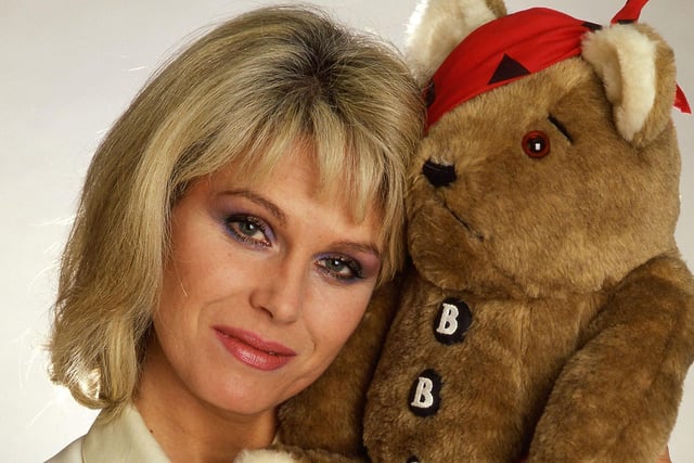 Pudsey made his first appearance on Children in Need in 1985, pictured here as a brown bear with a red and black bandana over one eye, alongside Joanna Lumley. The bear was created and named by BBC graphic designer Joanna Lane, who worked in the BBC’s design department (Photo: BBC Children in Need)
