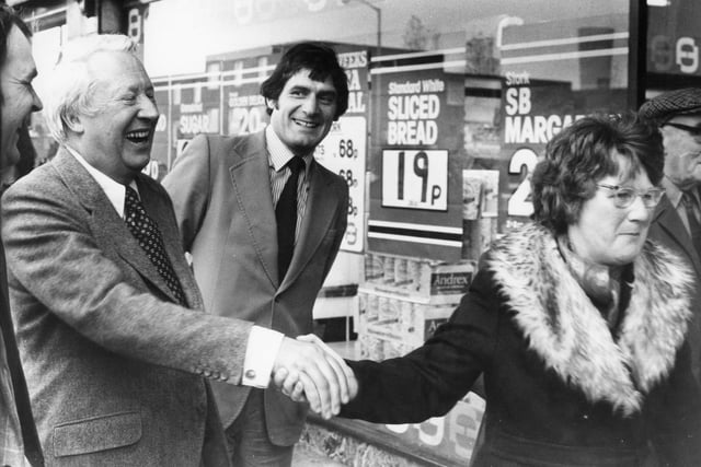 Shoppers in the Jarrow Precinct got the chance to meet Edward Heath in this November 1977 scene. Remember it?