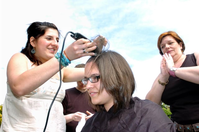 In 2005 18 year-old-Adam Cater of Farm View Gardens, Hackenthorpe, had his head shaved to raise funds for Oakes Park Special School. Hairdresser Clare Diaz shaved off his hair with a worried looking Mum Patricia (right)