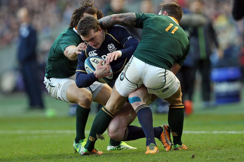 Scotland 10, South Africa 21: November 17, 2012, autumn international
Stuart Hogg being tackled by South Africa's Zane Kirchner and Francois Hougaard at Murrayfield in Edinburgh (Photo: Ian MacNicol/AFP via Getty Images)