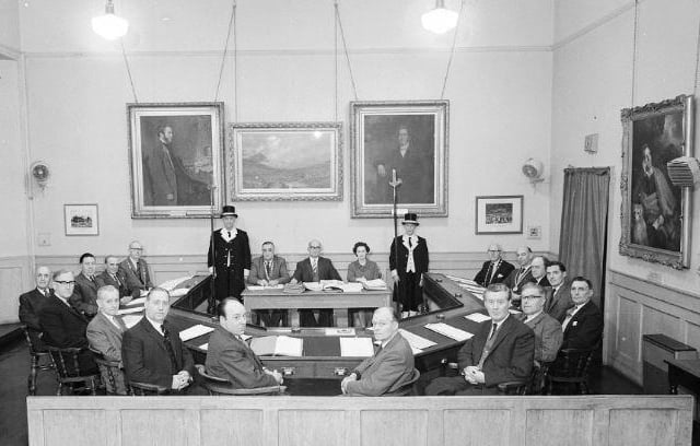 Selkirk Town Council in session, March 1964.