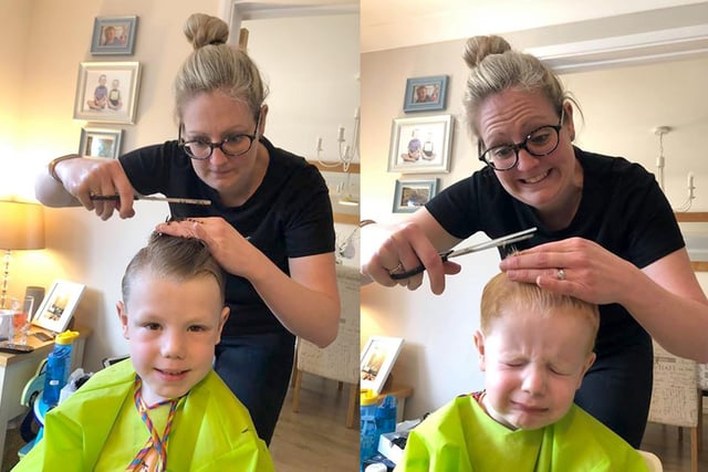 It was a tale of two haircuts for five-year-old Dexter, left, and Bobby, three, from Whiteley, as they got a lockdown trim.
