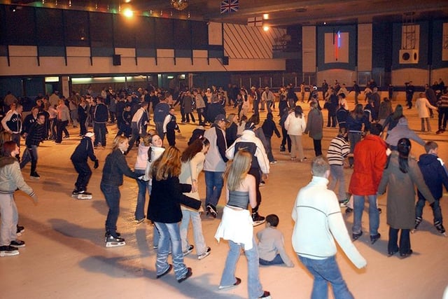 Still going strong! Sheffield Ice Rink on Queen's Road celebrates its 38th Birthday with free adnission - pictured is a packed rink, November 26, 2003