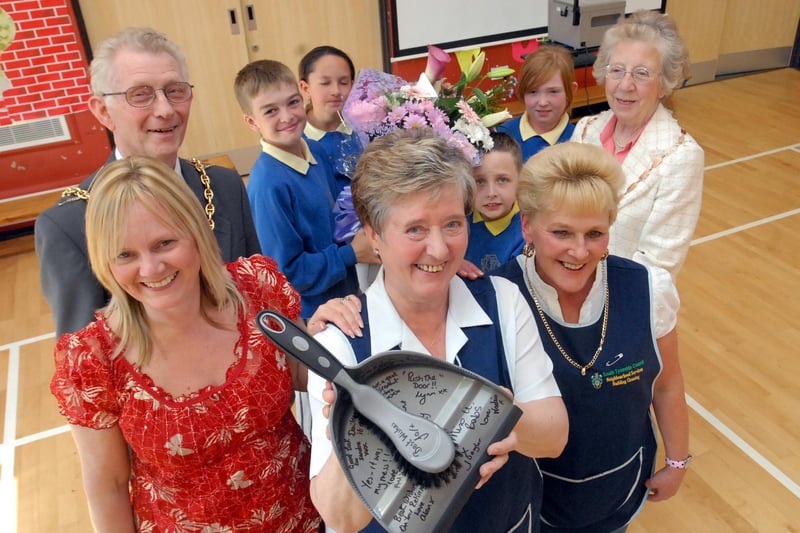 Staff, pupils and civic dignitaries all said a fond farewell to Barbara Musgrove when she retired after 32 years as a cleaner at Lord Blyton Primary School in 2009.
