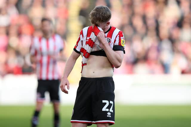 Sheffield United's Tommy Doyle shows his disappointment following the game against Blackpool: Isaac Parkin/PA Wire.