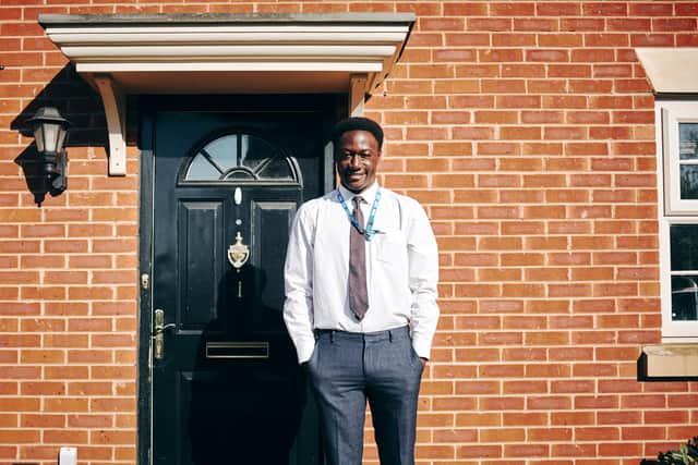 NHS clerical worker, Collins Opiyo was photographed outside his house in Heeley.