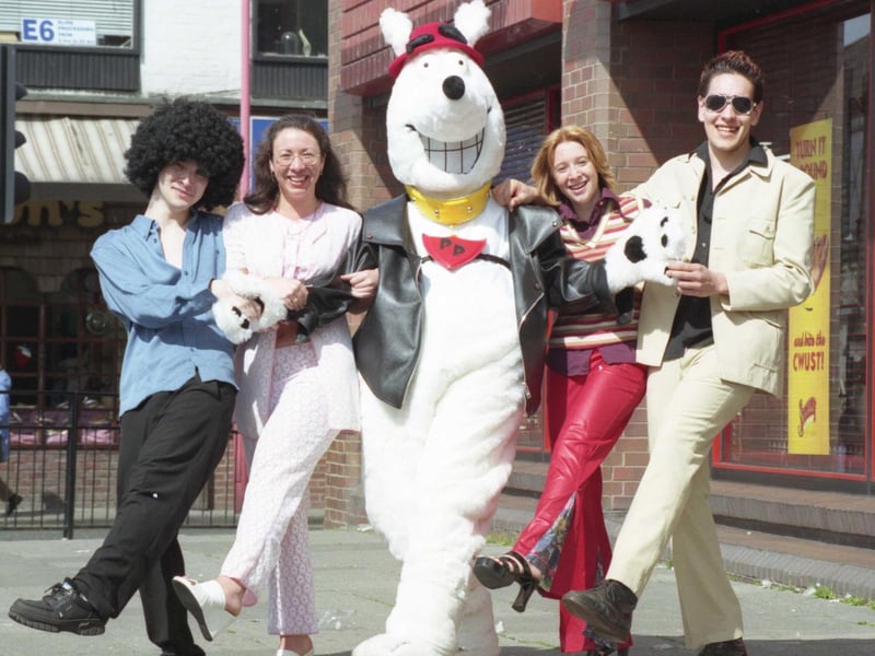 Sunderland pizza restaurant, Pizza Hut, in Waterloo Place, will be hosted a 70s night including fancy dress to raise funds for the NSPCC charity. Pictured with Pizza Pooch were Mark Cain, Emma Gordon, Helen Errington, and Jonny Burke.