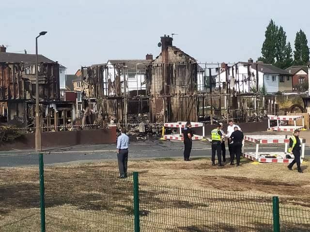 Five houses have been destroyed in Woodhouse Drive, Barnsley, after a sudden fire broke out during the 38C heatwave.