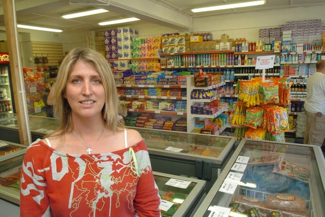 Tthe newly opened  Nice Price  low cost supermarket, Chesterfield Road, Meersbrook, Sheffield in 2005, seen is owner Carol Eckersley.