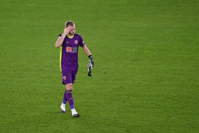 Aaron Ramsdale walks off after Sheffield United's defeat to Wolves at Bramall Lane. (Photo by Laurence Griffiths/Getty Images)