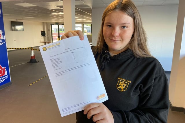 Brooke Brown from Sandhill View Academy receives her results - six grade 7s and two grade 5s. She said: It is miles better than I was expecting. I am very happy with it.