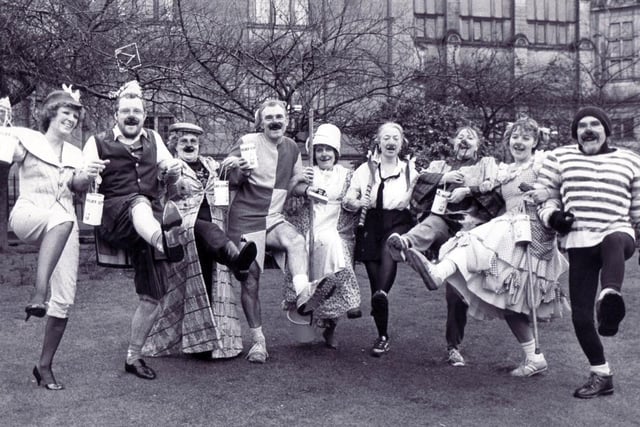 Red Nose Day fun outside Sheffield Town Hall in 1988.