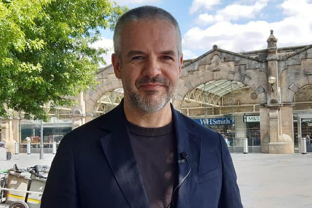 South Yorkshire Mayor Oliver Coppard outside Sheffield rail station today, July 20, 2026. He criticised rail company EMR for servfice cuts. Picture: Julia Armstrong, LDRS