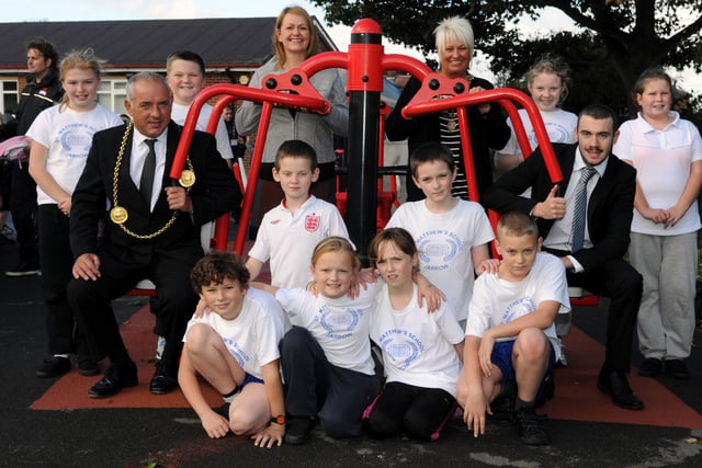 The Mayor Coun Ernest Gibson and Paralympian swimmer Josef Craig, join pupils at St Matthews RC Primary School to open their new outdoor gym. Were you there for the opening?