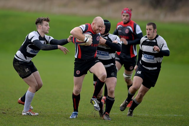 A Chesterfield Panthers tries to break through the Belper defence